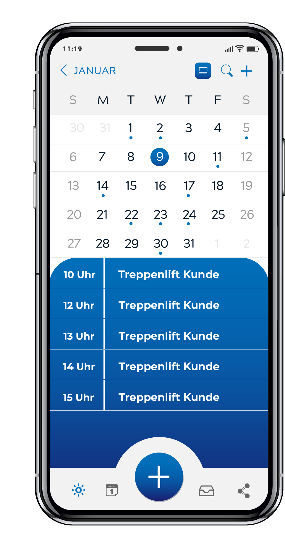 Smartphone mit Terminkalender und Kundenterminen für Treppenlifte